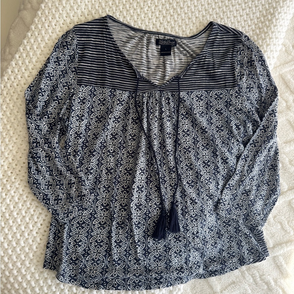 Lucky Brand Navy Blue Patterned Women's Top